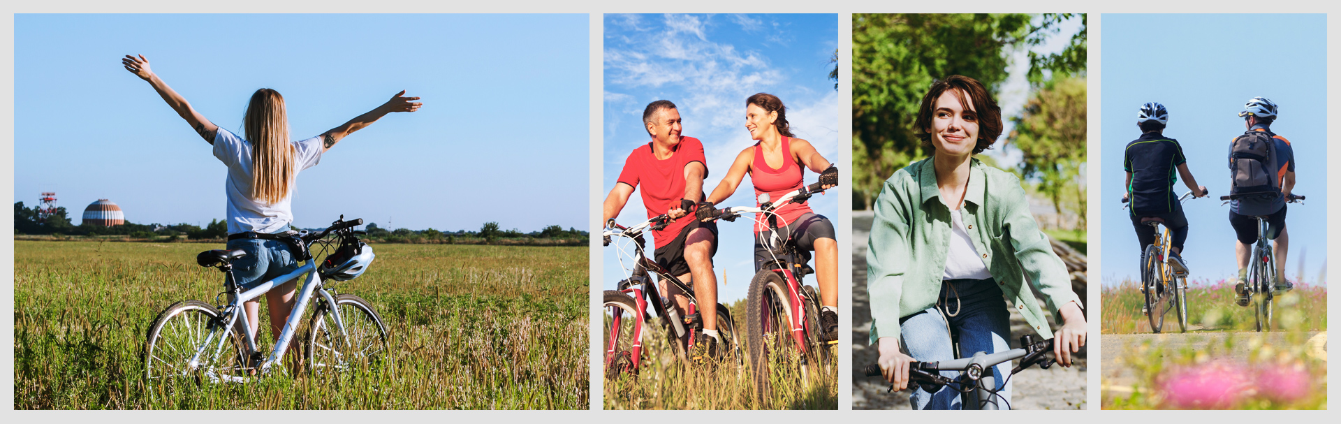 Collage foto sui benefici della bicicletta